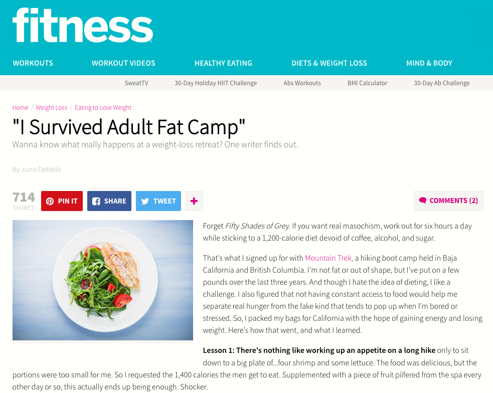 “I Survived Adult Fat Camp” – Fitness Magazine features Mountain Trek