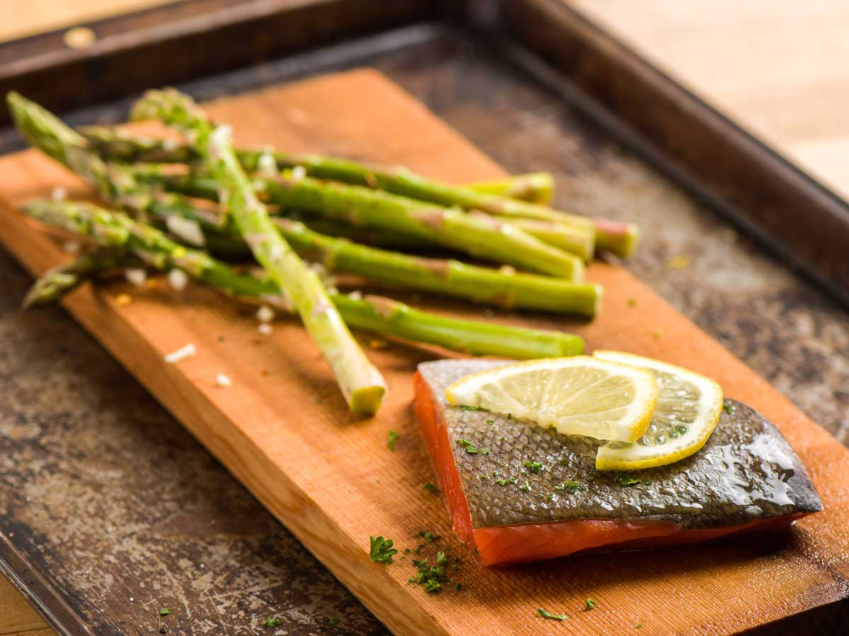 Cedar Plank Salmon with Grilled Asparagus