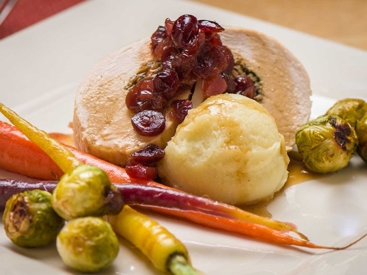 Spiral Chicken with Mashed Cauliflower and Cranberry