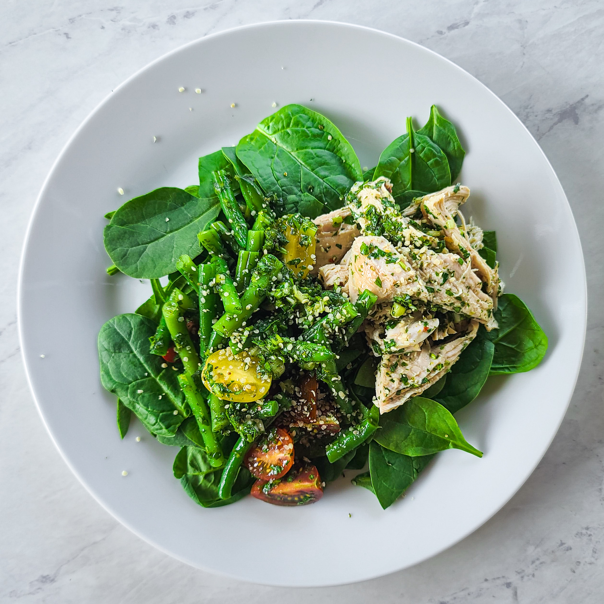 Green Bean & Tomato Salad with Chimichurri Vinaigrette & Roast Turkey