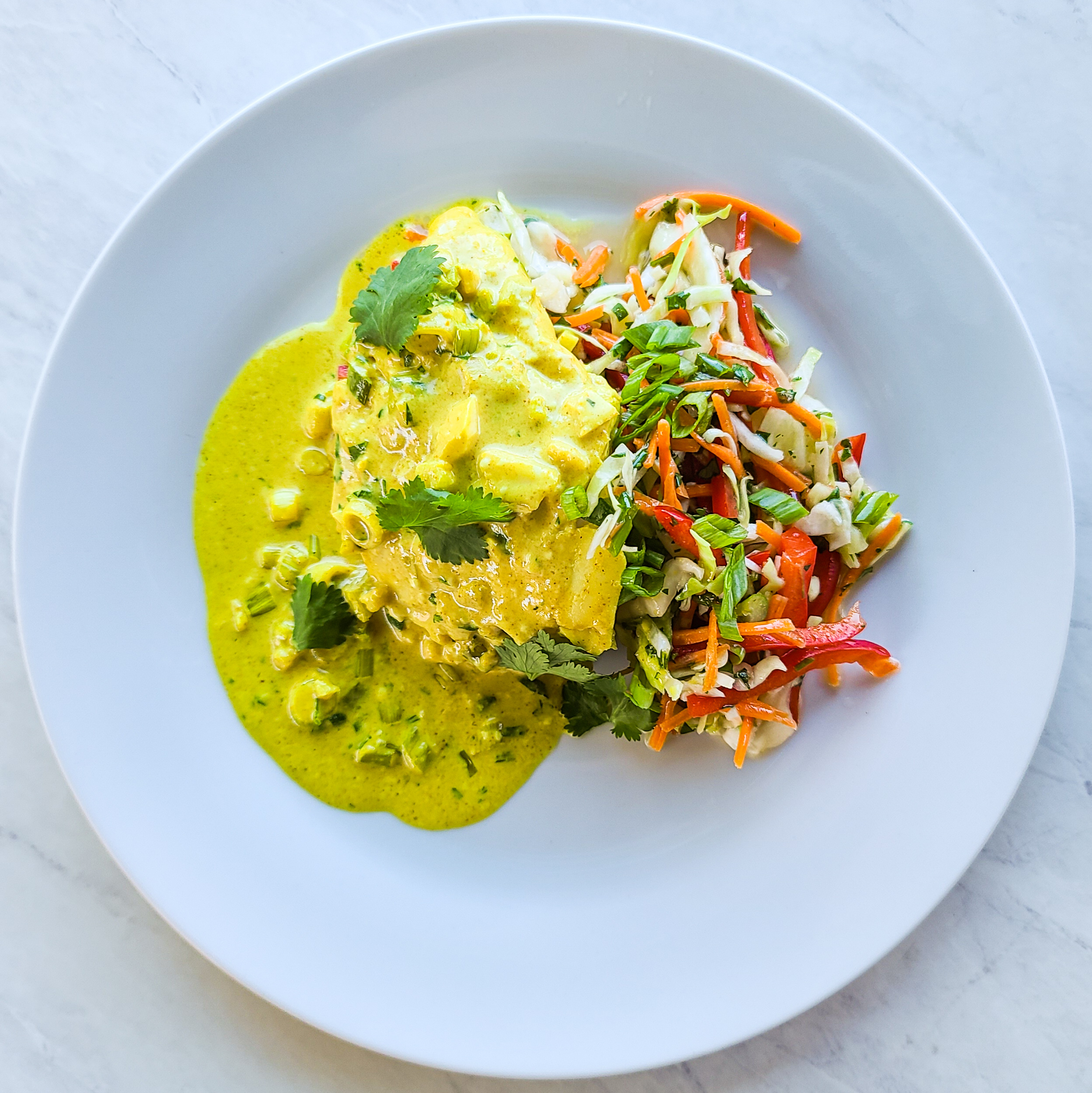 Coconut Curry Shrimp with Buckwheat and Cabbage Slaw with Lemon Vinaigrette