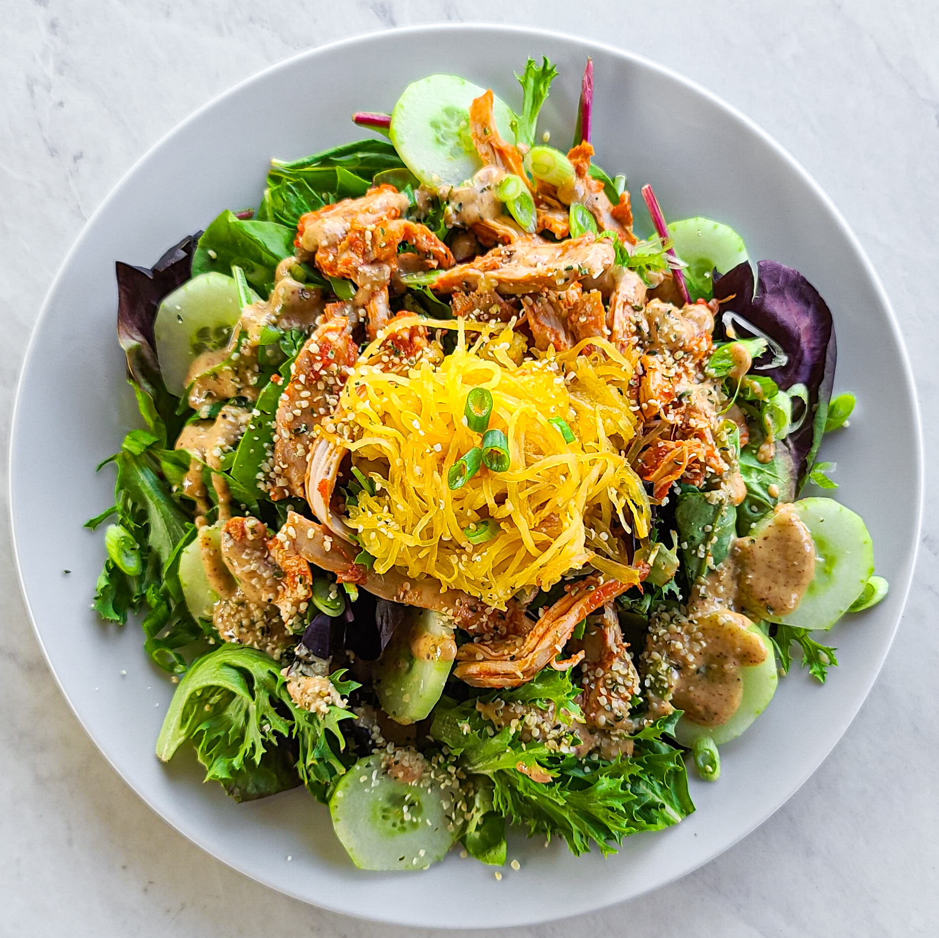 Spaghetti Squash & Chicken Salad with Nut Butter Vinaigrette