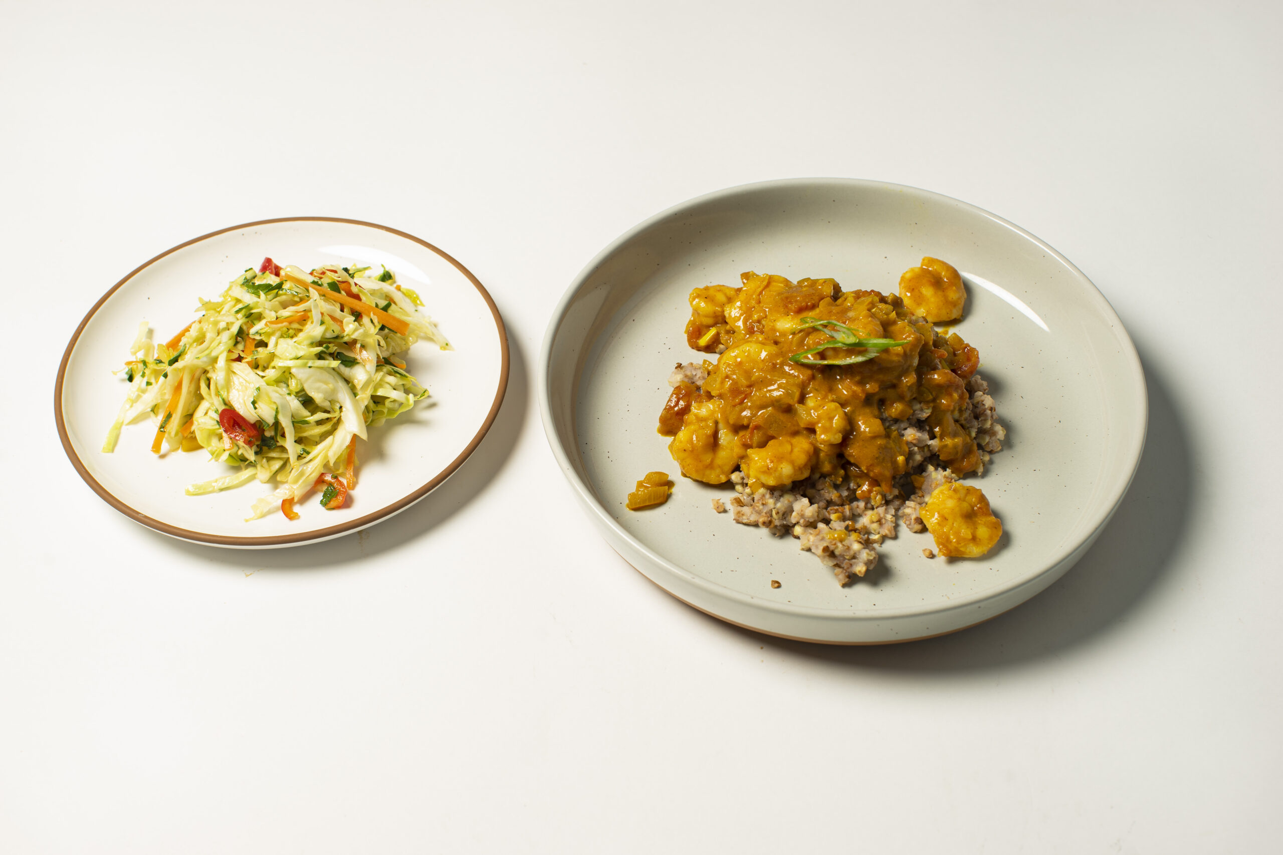 Coconut Shrimp Curry with Buckwheat and Cabbage Slaw with Lemon Lime Vinaigrette