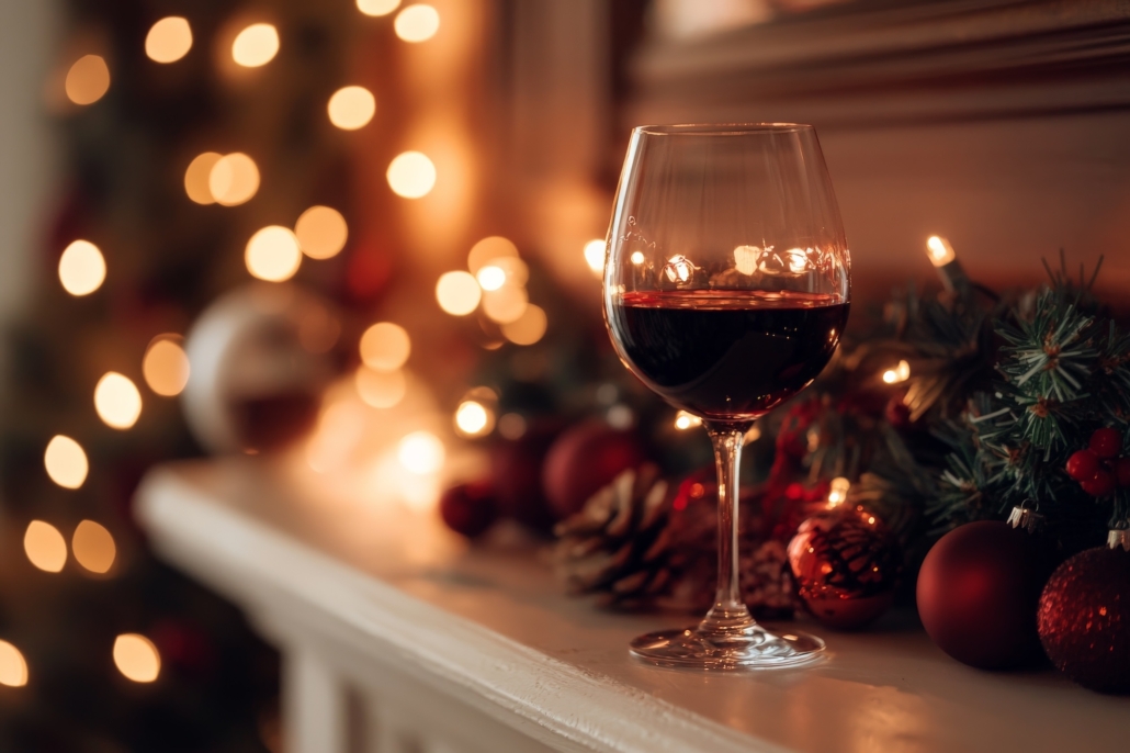 wine glass on mantle holidays